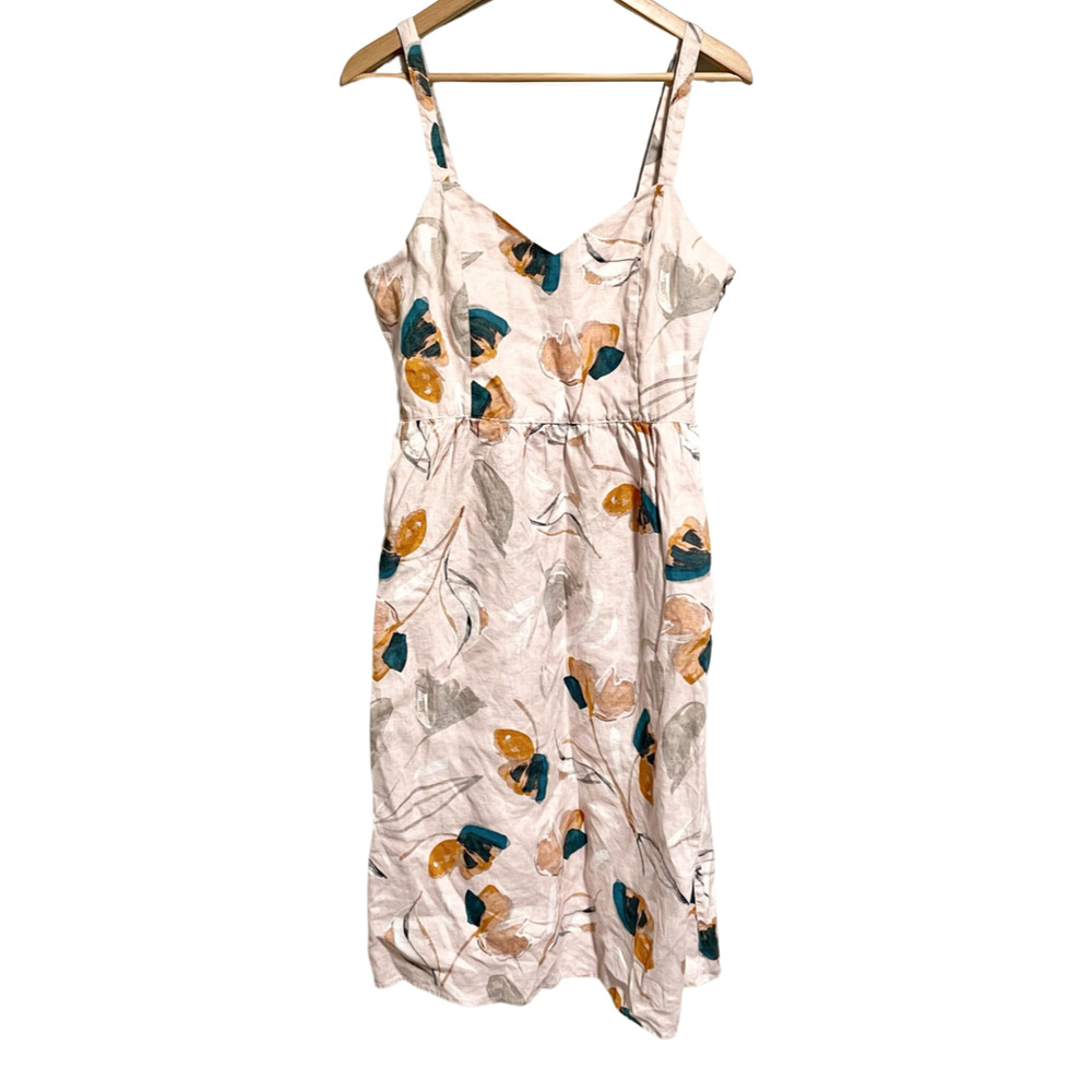 Rachel Zoe Linen Dress Pink Floral Midi Dress Babydoll Coastal